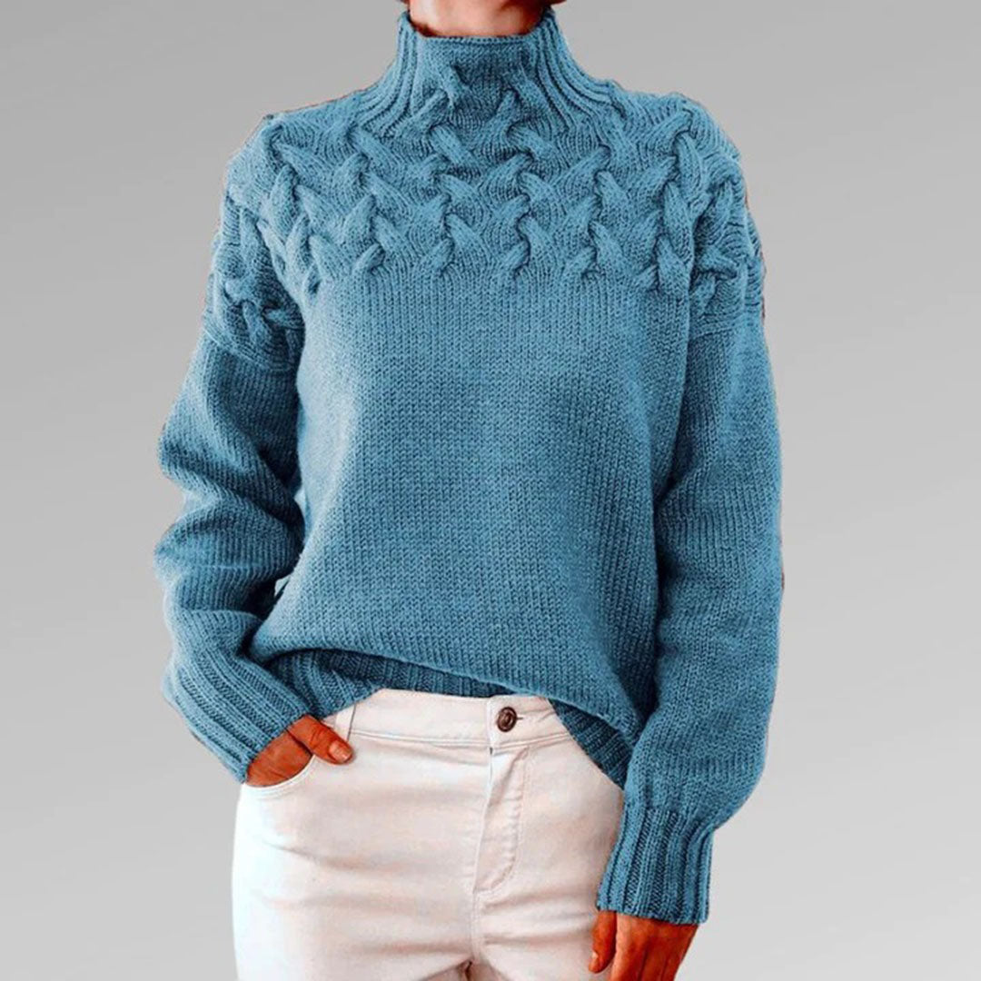 Dzianinowy sweter damski - Isabelle-Jasnoniebieski-S-Trend Polska
