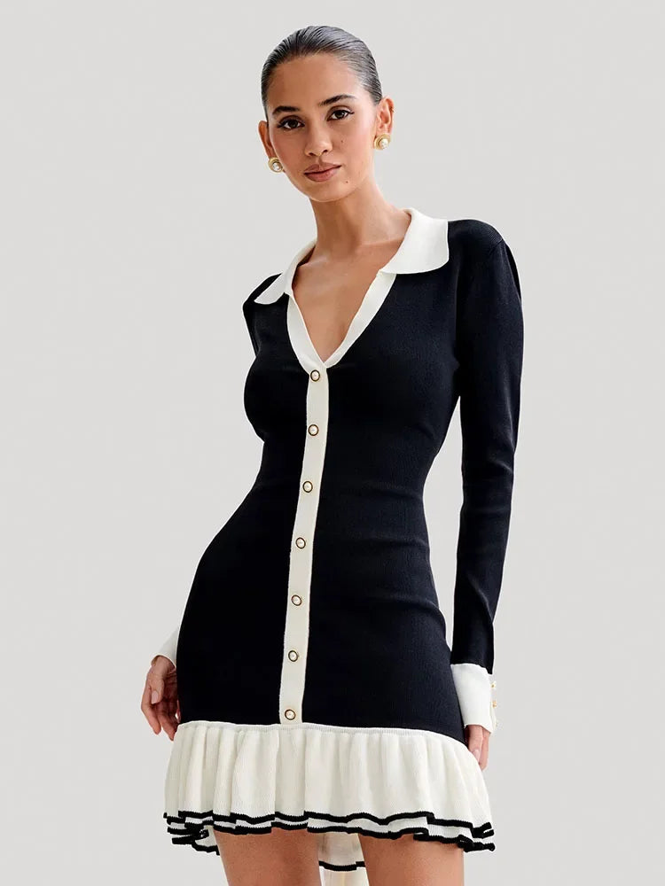 Dziergana sukienka mini z dekoltem na plecach w stylu bandage – Amira-Czarny-S-Trend Polska
