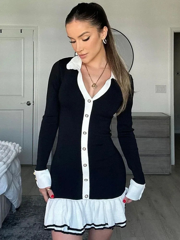 Dziergana sukienka mini z dekoltem na plecach w stylu bandage – Amira-Czarny-S-Trend Polska