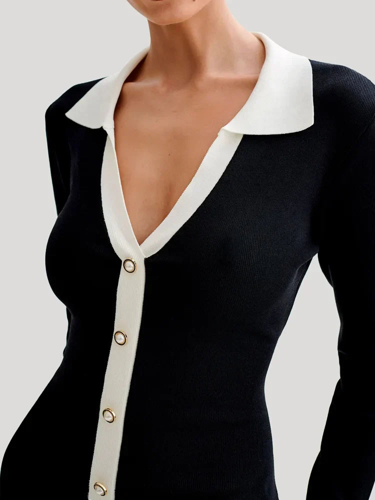 Dziergana sukienka mini z dekoltem na plecach w stylu bandage – Amira-Czarny-S-Trend Polska