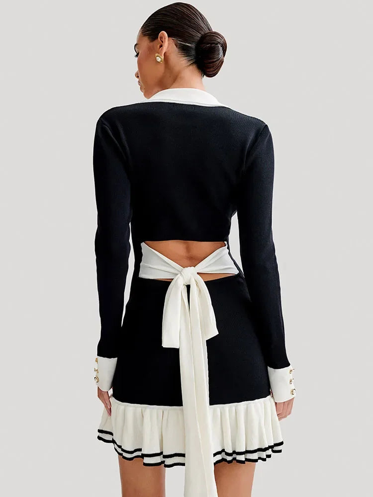 Dziergana sukienka mini z dekoltem na plecach w stylu bandage – Amira-Czarny-S-Trend Polska