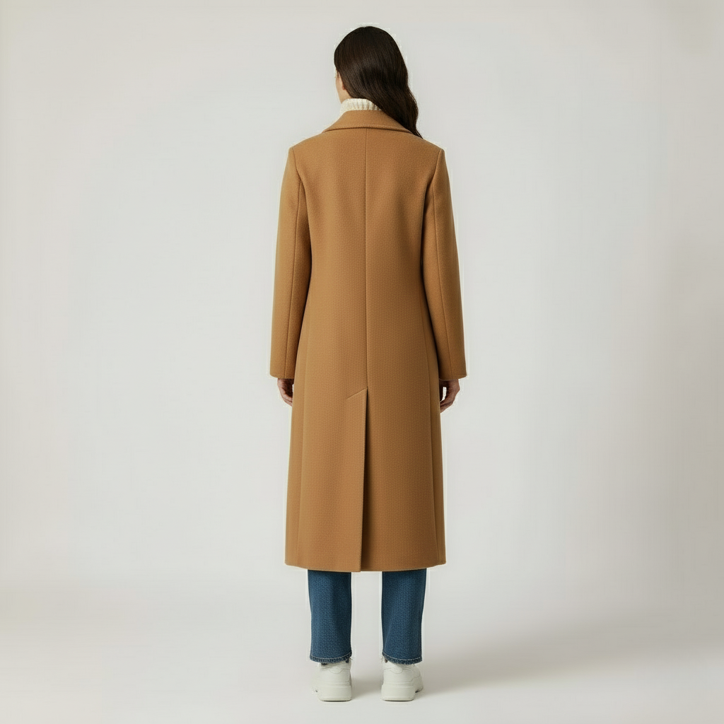 Długi brązowy płaszcz zimowy damski