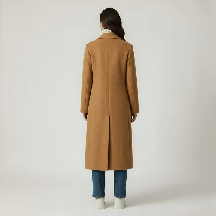 Długi brązowy płaszcz zimowy damski