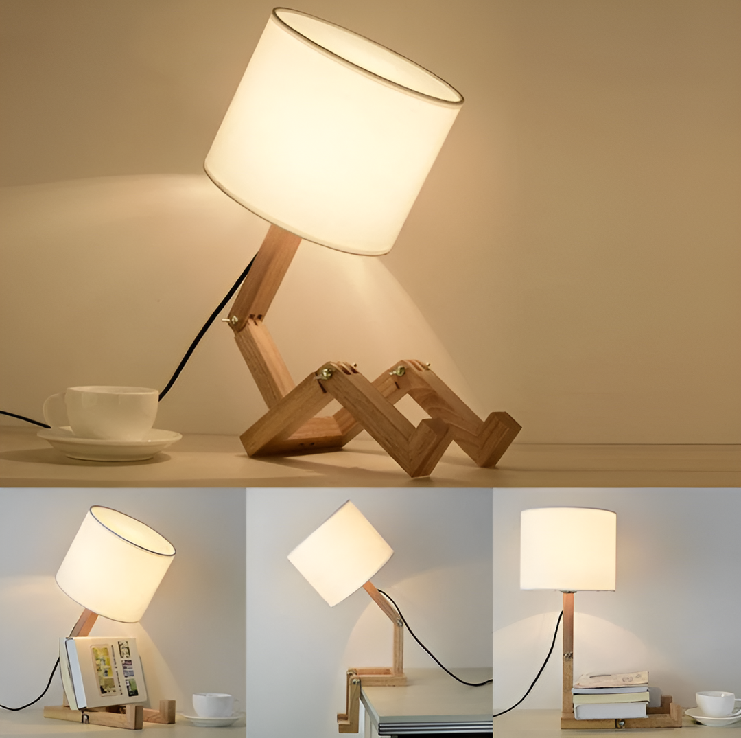 Elastyczna lampa biurkowa z drewna litego – LumoBot-Trend Polska