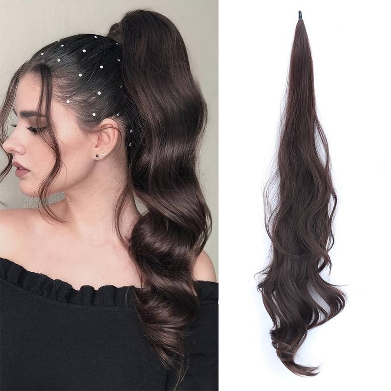 Elastyczny kok na całej długości dla długich, gęstych włosów - Selena-Czekolada gorzka-Trend Polska