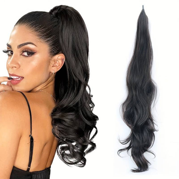 Elastyczny kok na całej długości dla długich, gęstych włosów - Selena-Północna czerń-Trend Polska