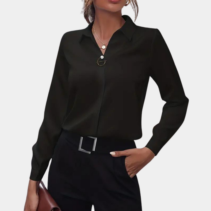 Elegancka bluzka z szyfonu dla pań – Amélie-Czarny-S-Trend Polska
