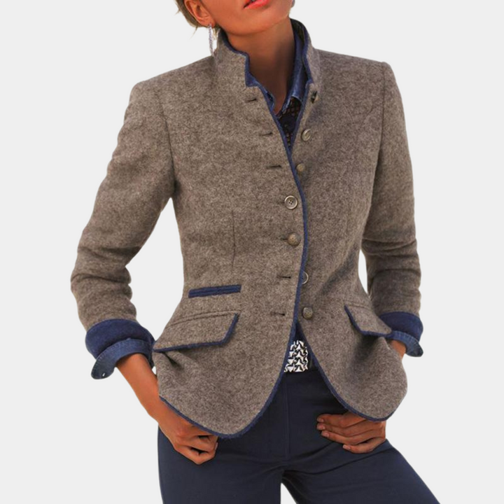 Elegancka damska marynarka - Elara-Brązowy-XS-Trend Polska