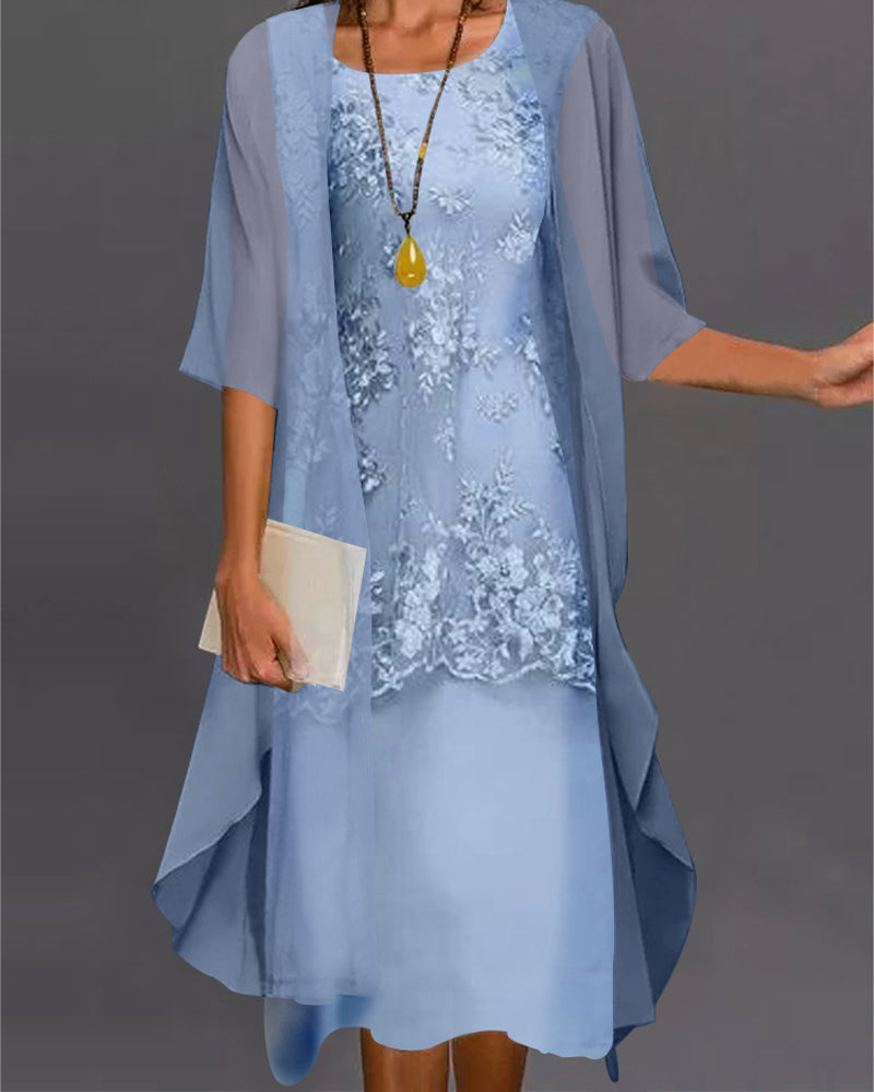 Elegancka dwuczęściowa sukienka z szyfonu – Viviana-Błękitny-S-Trend Polska