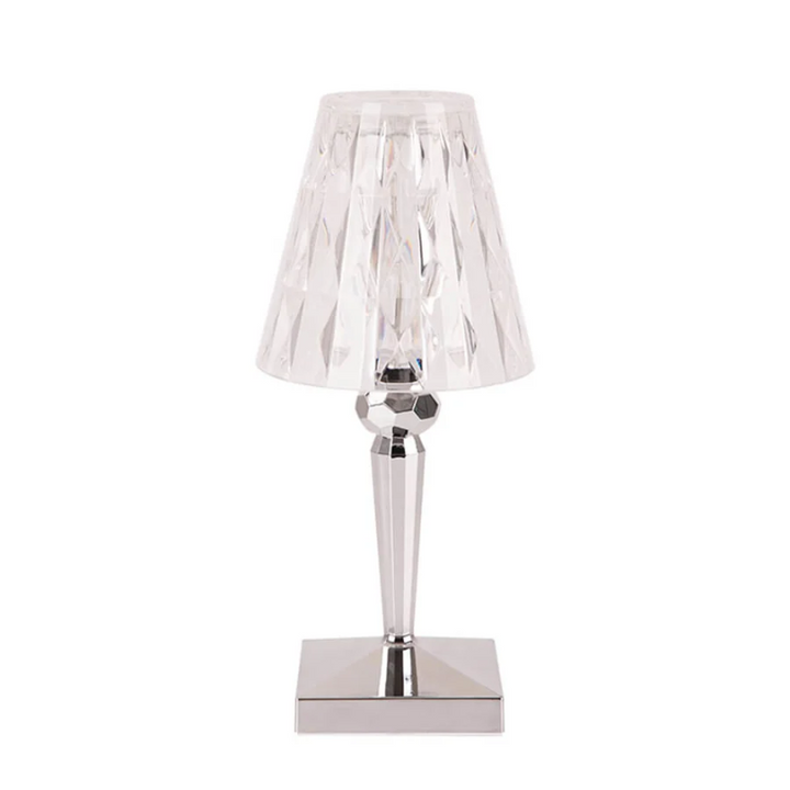 Elegancka lampa stołowa z kryształowym wzorem - CrystalLuxe-srebro-Trend Polska