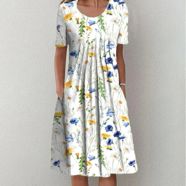 Elegancka letnia sukienka - Luna-Biało-Żółty-S-Trend Polska