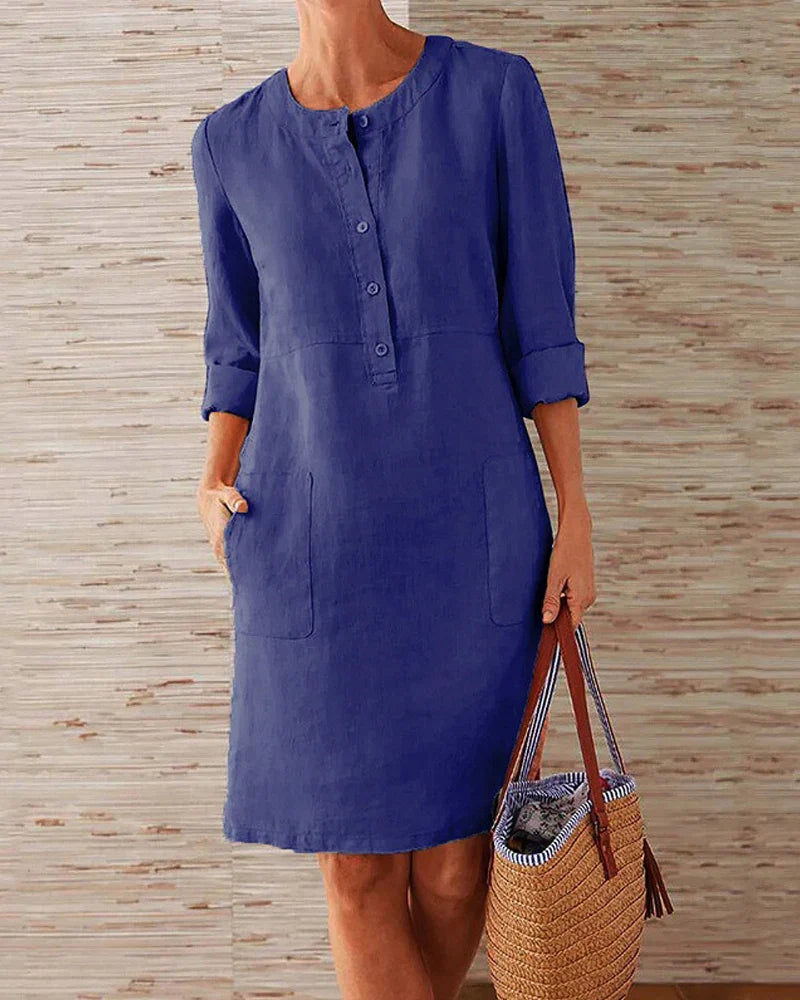 Elegancka letnia sukienka z guzikami – Allegra-ciemnoniebieski-S-Trend Polska