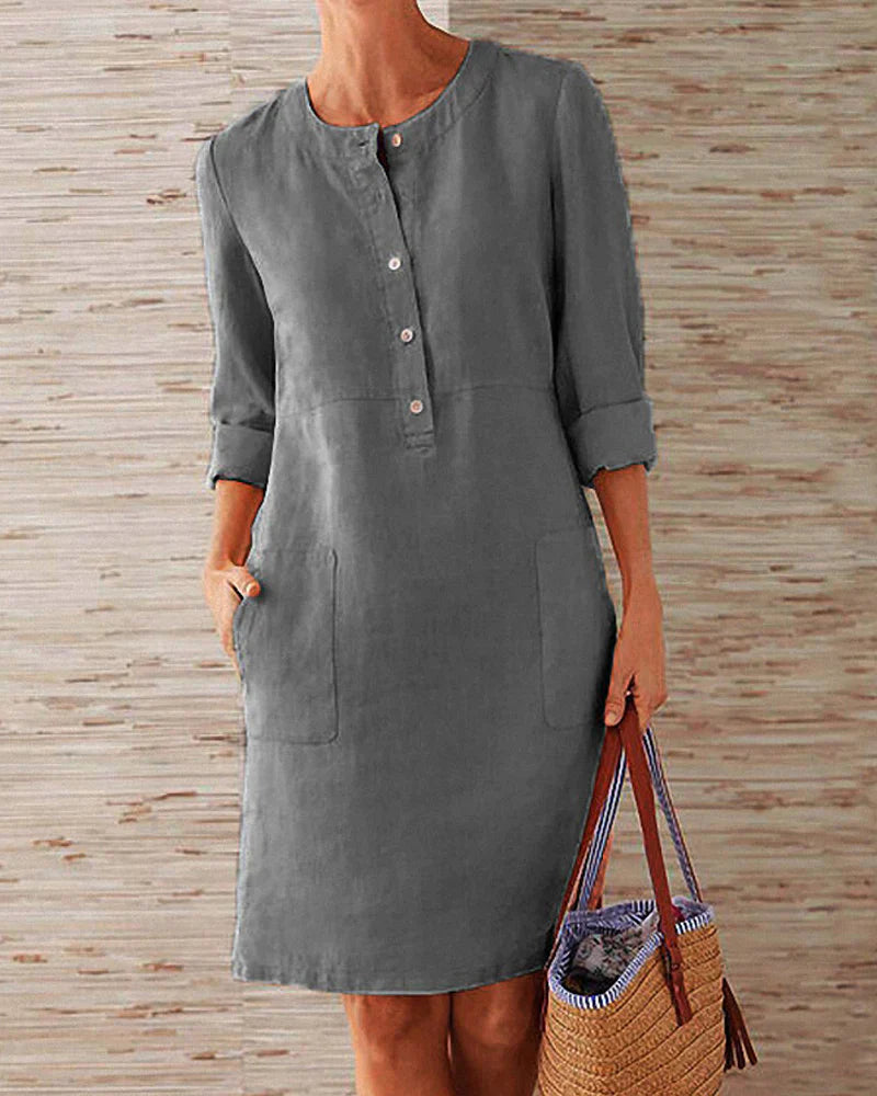Elegancka letnia sukienka z guzikami – Allegra-Ciemnoszary-S-Trend Polska
