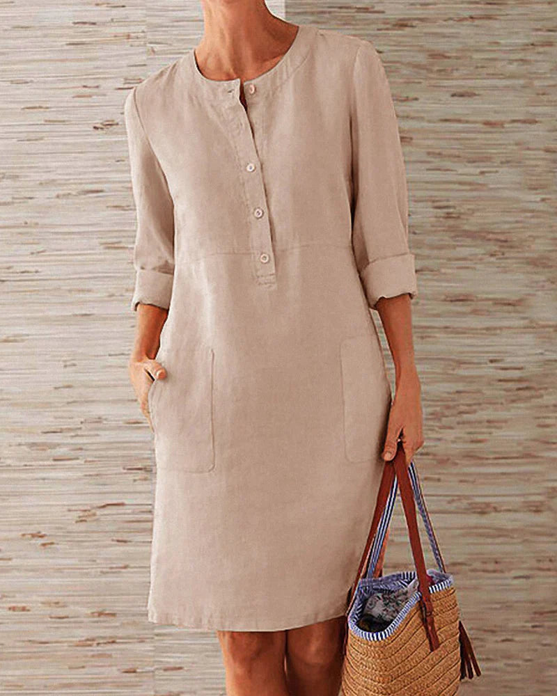 Elegancka letnia sukienka z guzikami – Allegra-Khaki-S-Trend Polska