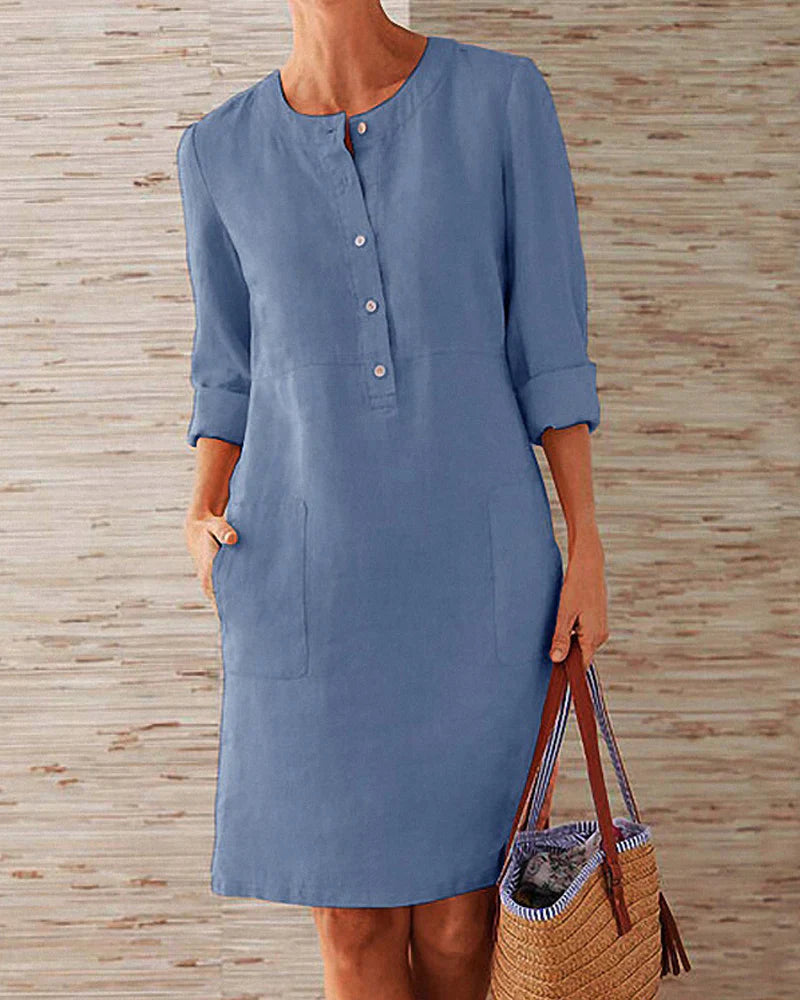 Elegancka letnia sukienka z guzikami – Allegra-Niebieski-S-Trend Polska