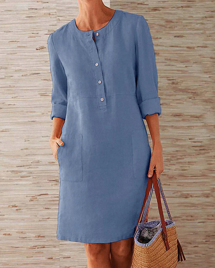 Elegancka letnia sukienka z guzikami – Allegra-Niebieski-S-Trend Polska