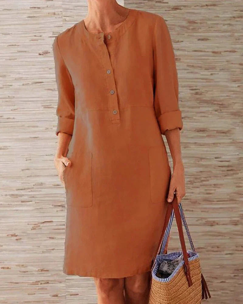 Elegancka letnia sukienka z guzikami – Allegra-Pomarańcza-S-Trend Polska