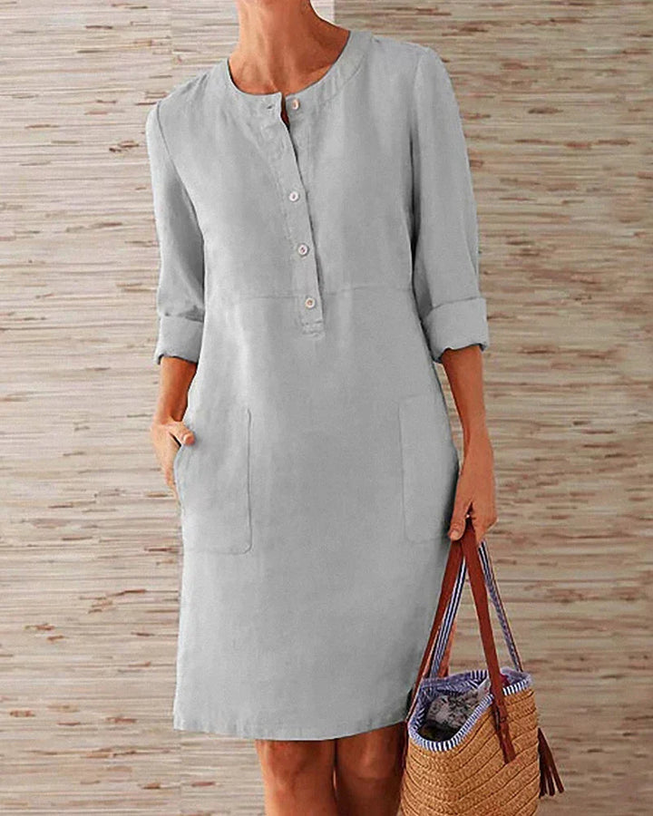 Elegancka letnia sukienka z guzikami – Allegra-Szary-S-Trend Polska
