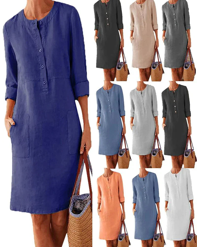 Elegancka letnia sukienka z guzikami – Allegra-ciemnoniebieski-S-Trend Polska