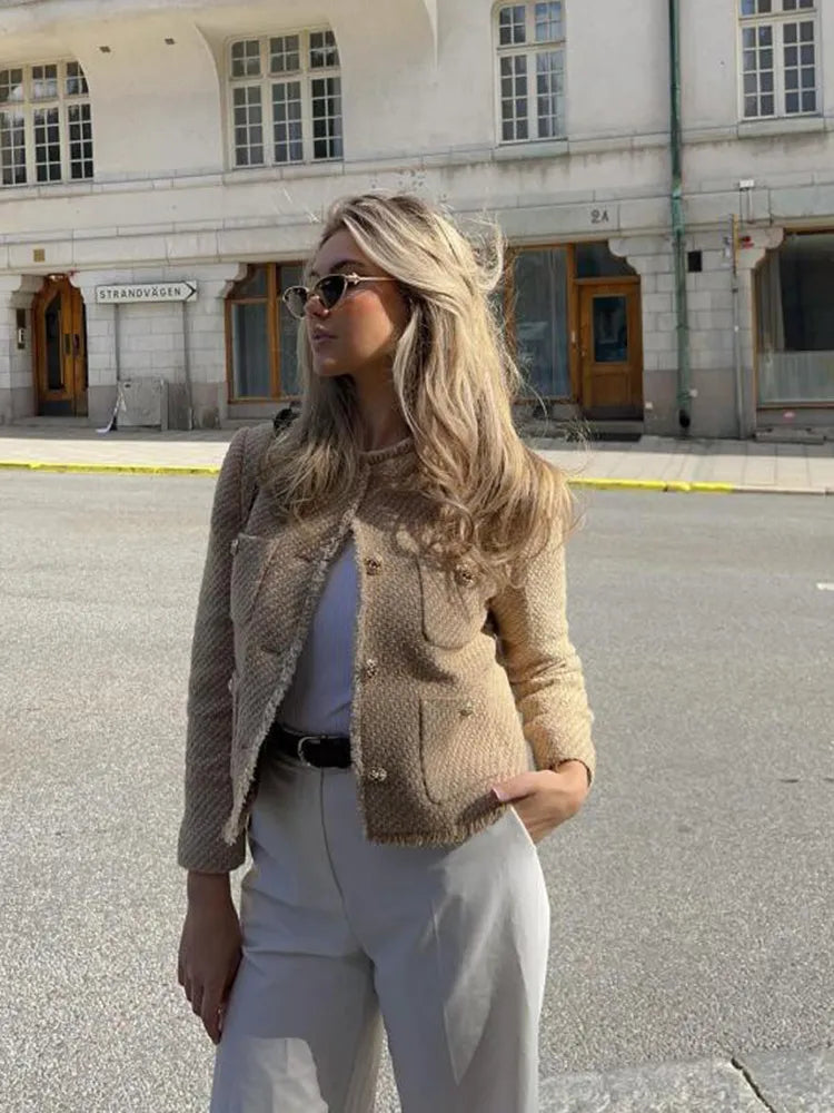 Elegancka marynarka z tweedu z złotymi guzikami - Evelyn-XS-Trend Polska