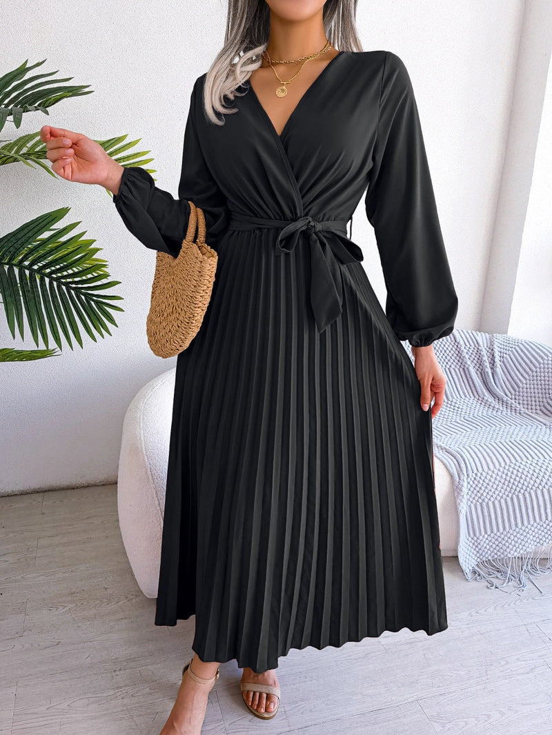 Elegancka maxi sukienka z fasonem kopertowym – Celina-Czarny-S-Trend Polska