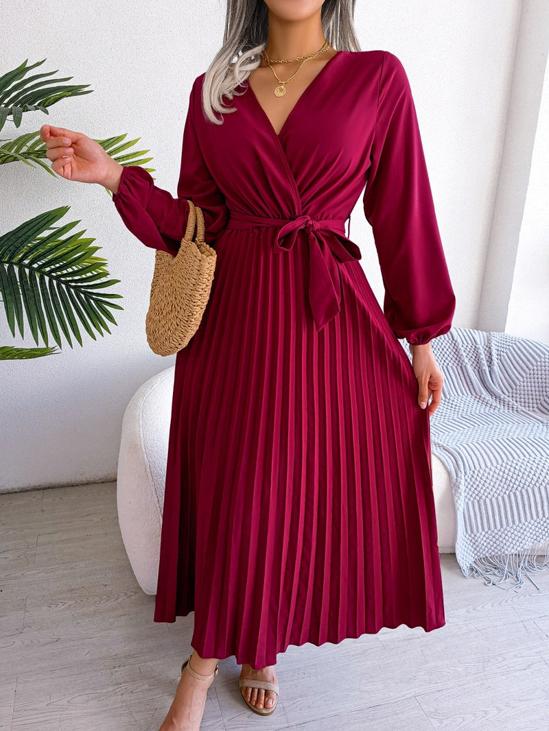 Elegancka maxi sukienka z fasonem kopertowym – Celina-Rot-S-Trend Polska