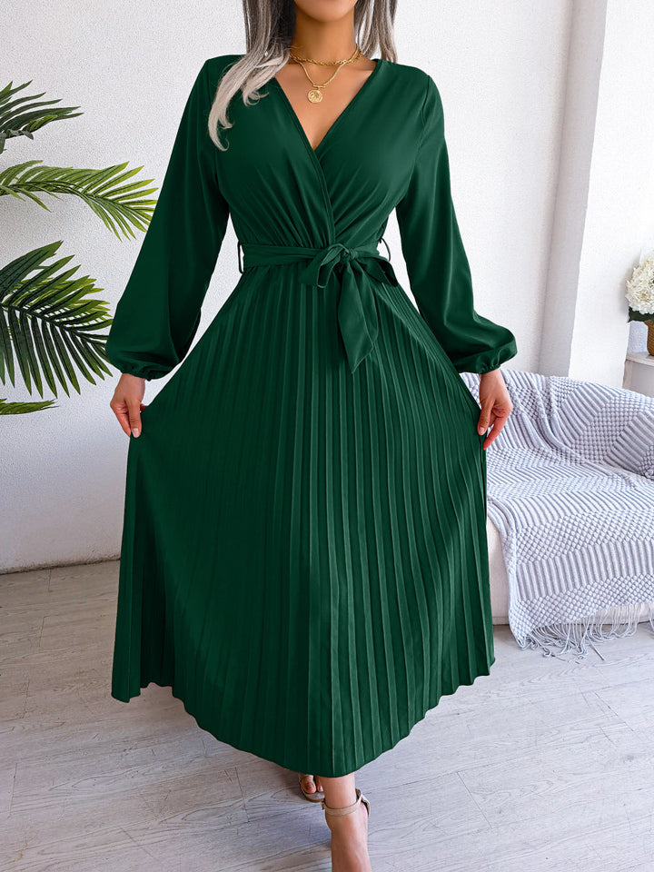 Elegancka maxi sukienka z fasonem kopertowym – Celina-Zielony-S-Trend Polska