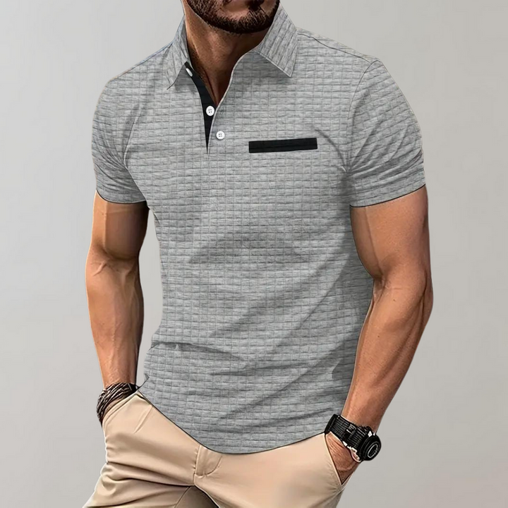 Elegancka męska koszulka polo - klasyczna elegancja-Jasnoszary-S-Trend Polska