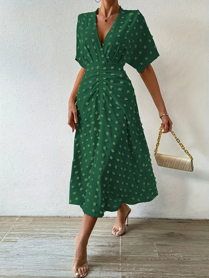 Elegancka Midi Sukienka z Fala z Faldami | Sukienka Wieczorowa-S-Morela-Trend Polska