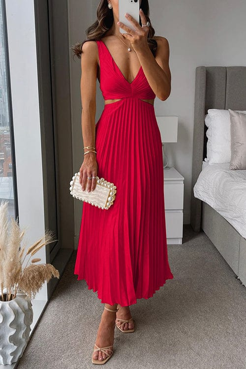 Elegancka plisowana sukienka z figurującym fasonem – Emilie-Rot-S-Trend Polska