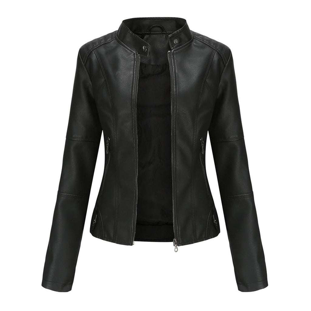 Elegancka skórzana kurtka damska - Romy-Czarny-XS-Trend Polska