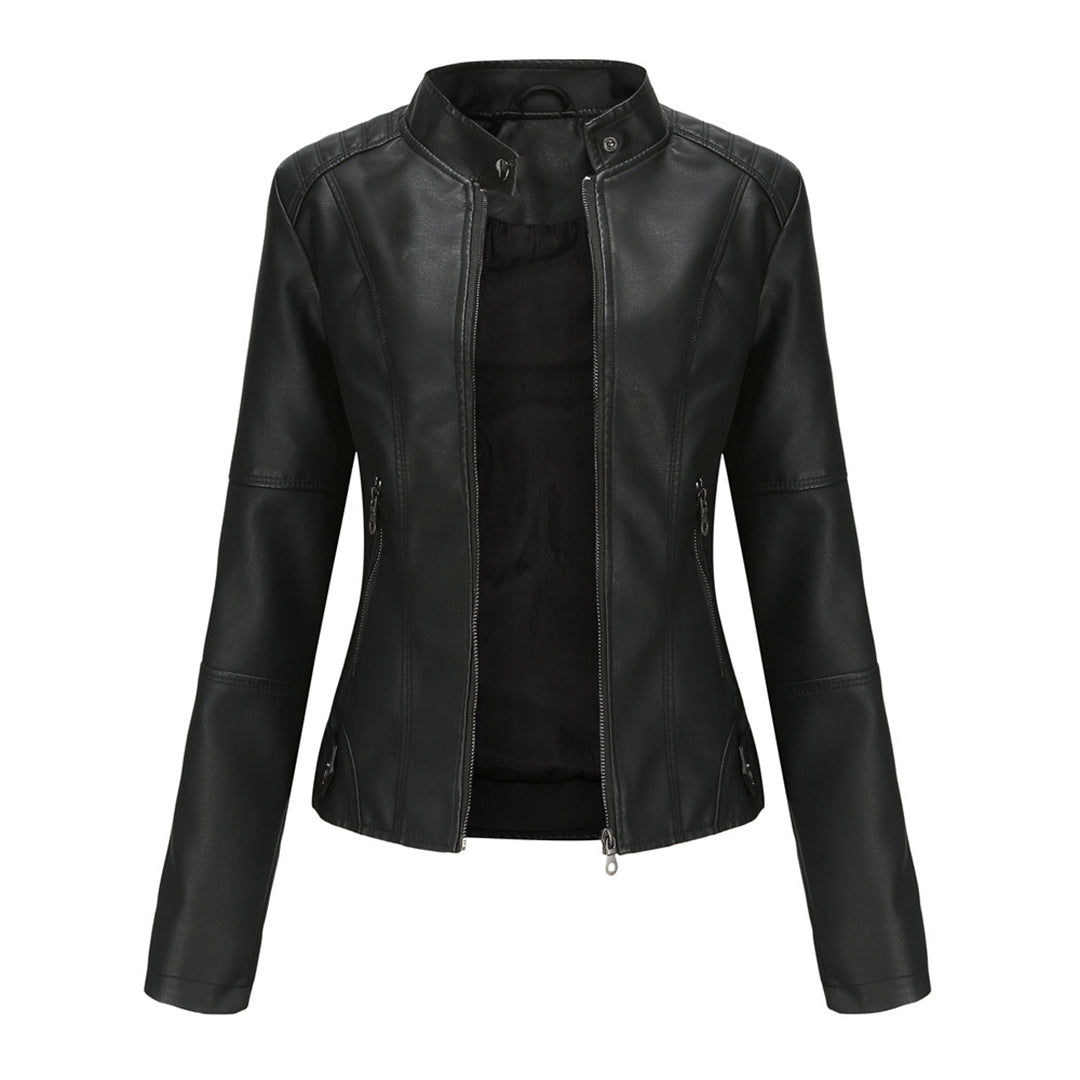 Elegancka skórzana kurtka damska - Romy-Czarny-XS-Trend Polska