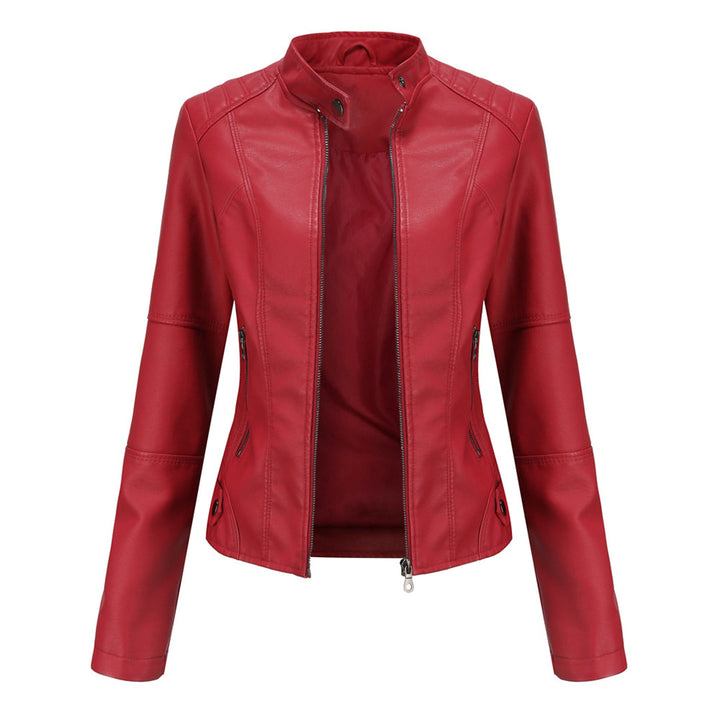 Elegancka skórzana kurtka damska - Romy-Czerwony-XS-Trend Polska