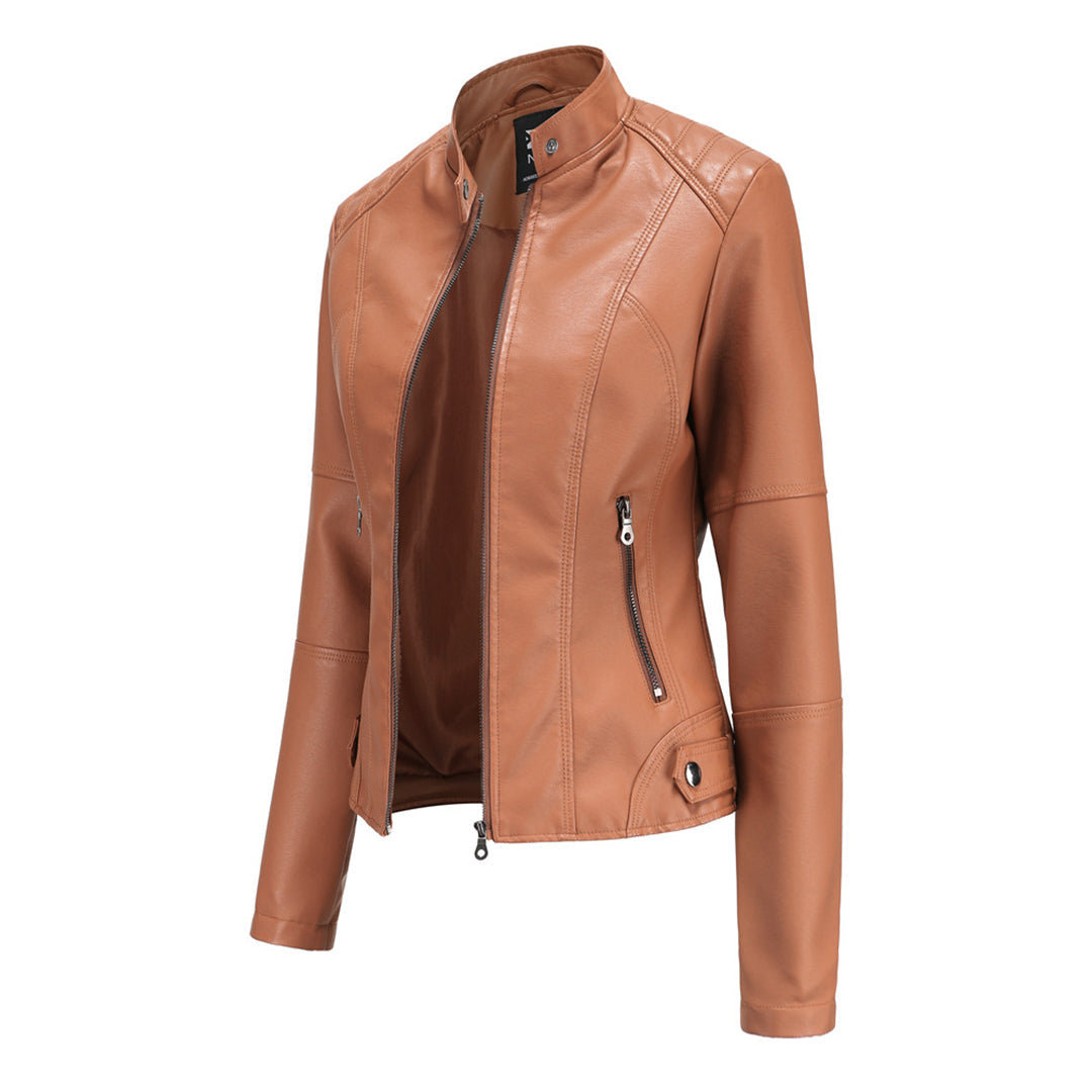 Elegancka skórzana kurtka damska - Romy-Czarny-XS-Trend Polska