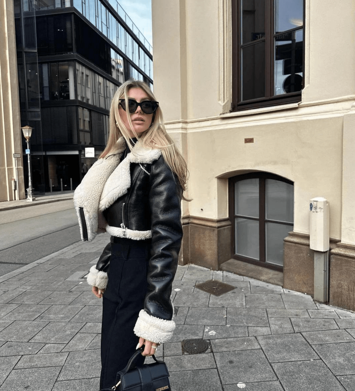 Elegancka skórzana kurtka z futrzanym wykończeniem na zimne dni - Sofia-XS-Trend Polska
