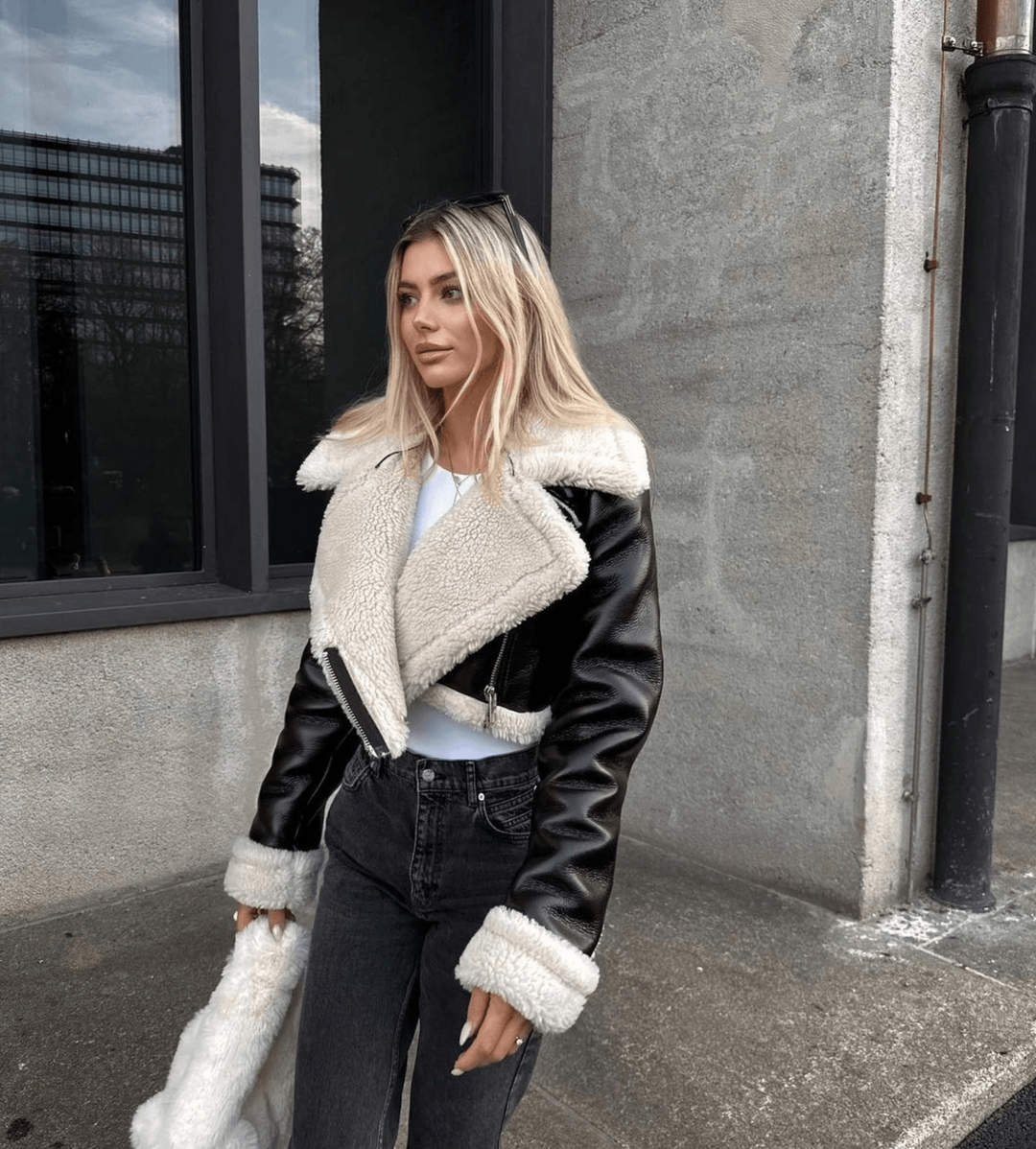 Elegancka skórzana kurtka z futrzanym wykończeniem na zimne dni - Sofia-XS-Trend Polska
