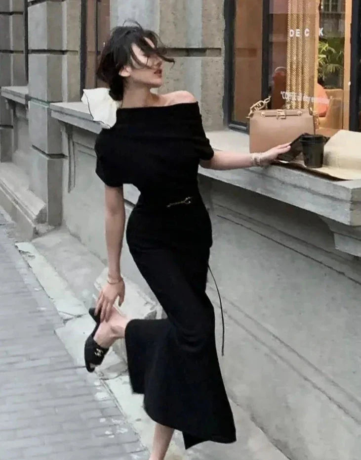 Elegancka sukienka maxi Bodycon z odkrytymi ramionami – Valentina-Beżowy-S-Trend Polska