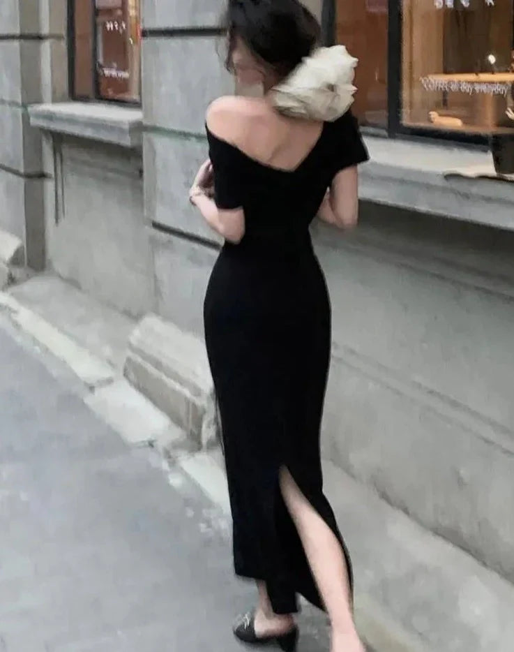Elegancka sukienka maxi Bodycon z odkrytymi ramionami – Valentina-Beżowy-S-Trend Polska