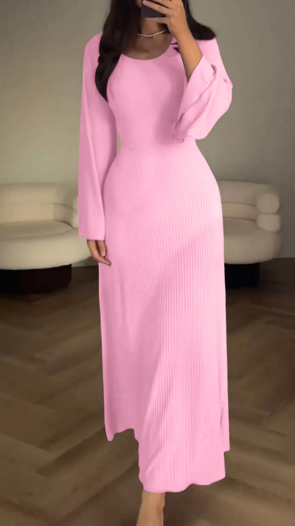 Elegancka sukienka maxi bodycon z wiązaniem – Valencia-Róża-S-Trend Polska