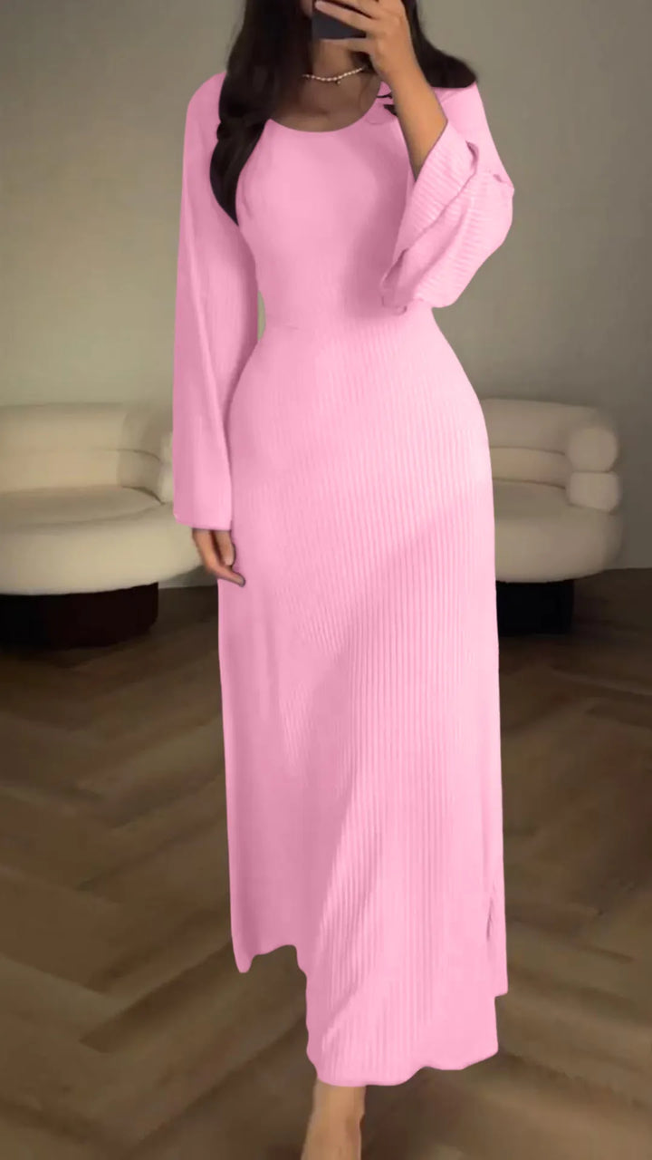 Elegancka sukienka maxi bodycon z wiązaniem – Valencia-Róża-S-Trend Polska