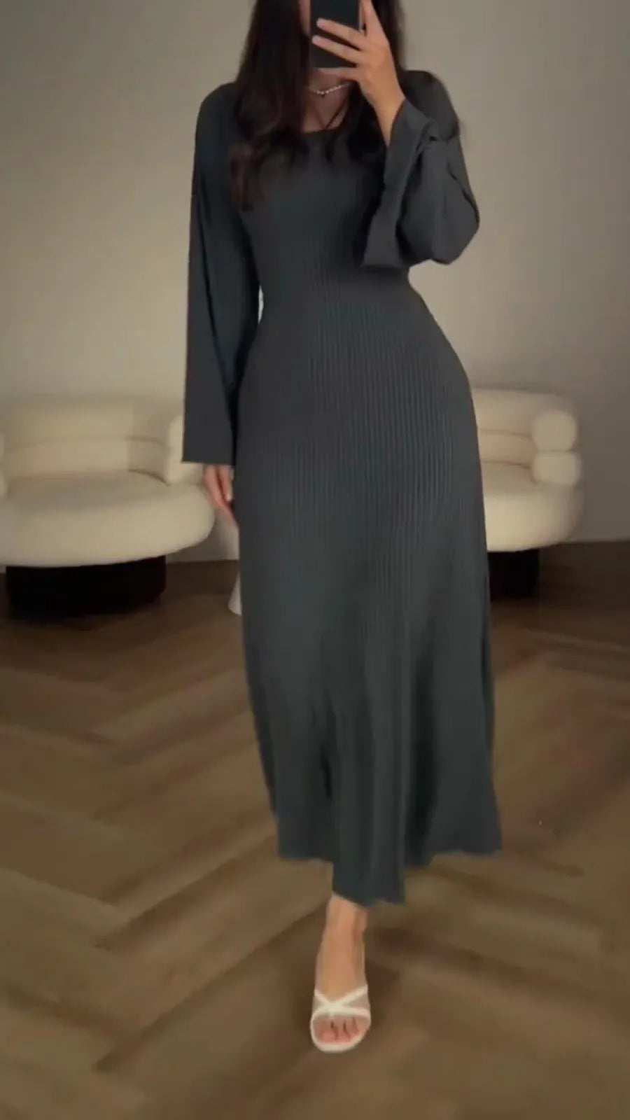 Elegancka sukienka maxi bodycon z wiązaniem – Valencia-Szary-S-Trend Polska