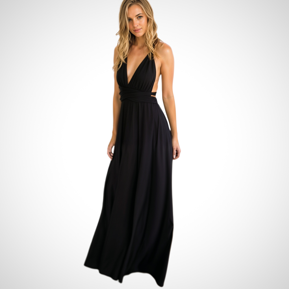 Elegancka sukienka maxi z fasonem dopasowanym do sylwetki – Celine-Czarny-S-Trend Polska