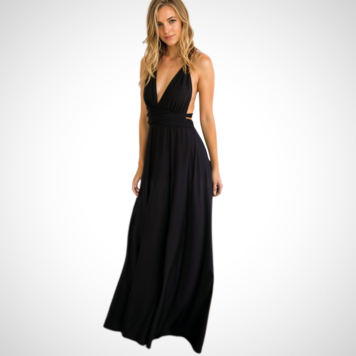 Elegancka sukienka maxi z fasonem dopasowanym do sylwetki – Celine-Czarny-S-Trend Polska