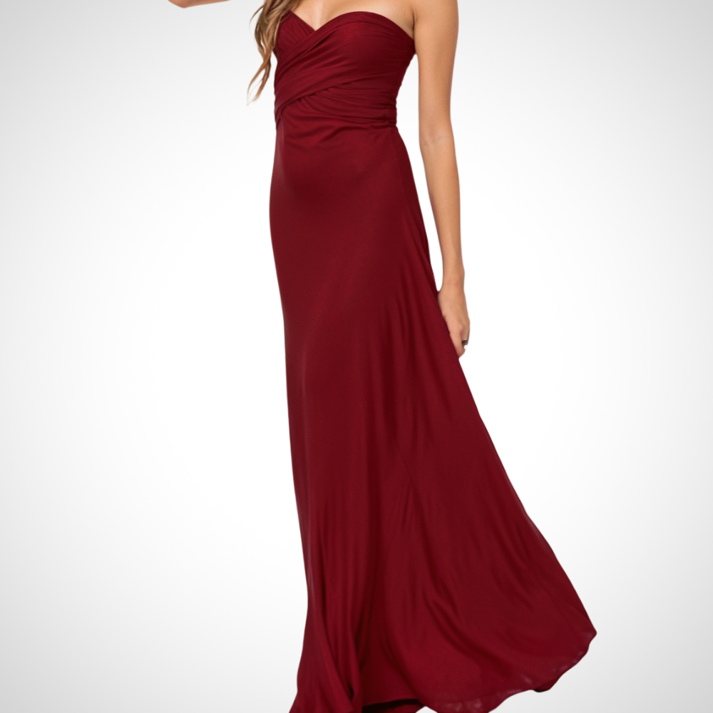 Elegancka sukienka maxi z fasonem dopasowanym do sylwetki – Celine-Czerwony wino-S-Trend Polska