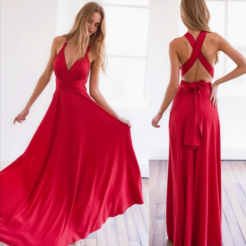 Elegancka sukienka maxi z fasonem dopasowanym do sylwetki – Celine-Rot-S-Trend Polska