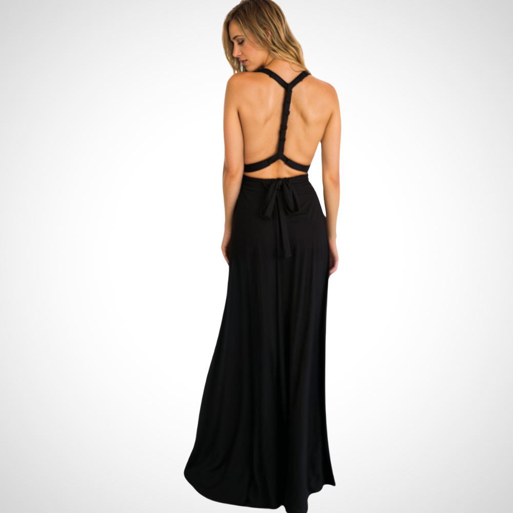 Elegancka sukienka maxi z fasonem dopasowanym do sylwetki – Celine-Czarny-S-Trend Polska