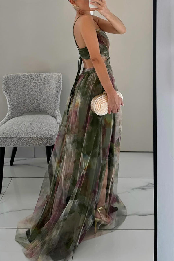 Elegancka sukienka maxi z siateczki o dopasowanym kroju – Camille-Pomarańcza-S-Trend Polska