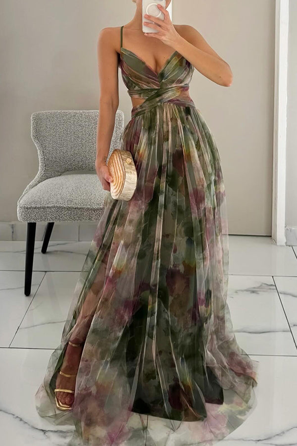 Elegancka sukienka maxi z siateczki o dopasowanym kroju – Camille-Zielony-S-Trend Polska