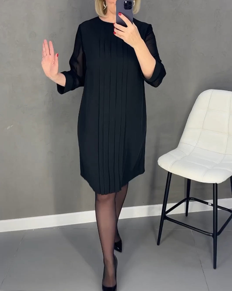Elegancka sukienka shift z detalami z siateczki – Gabrielle-Czarny-S-Trend Polska