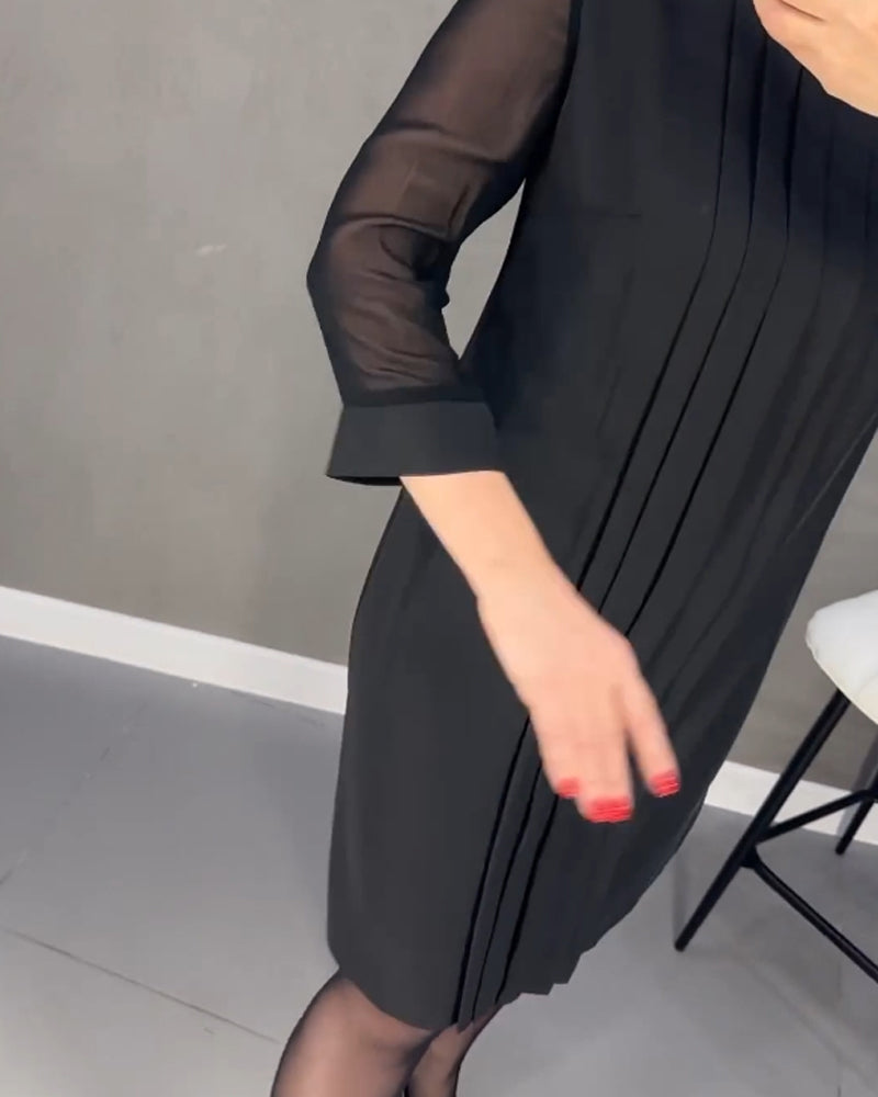 Elegancka sukienka shift z detalami z siateczki – Gabrielle-Czarny-S-Trend Polska